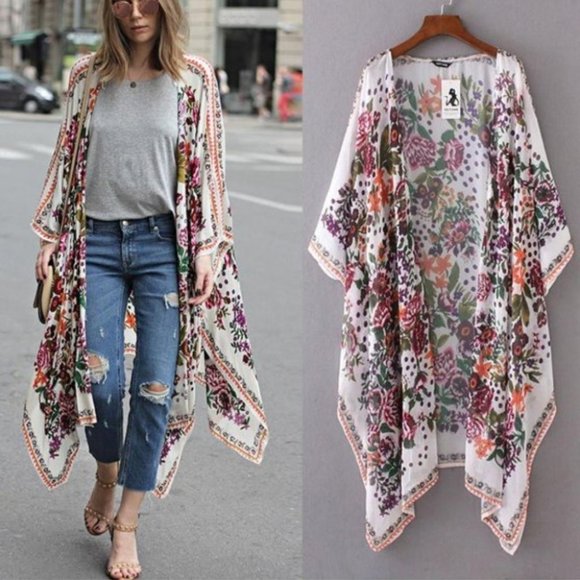 Floral Print Shawl Kimono Cardigan or Cover up - Picture 2 of 5
